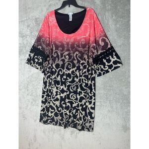 Catherine's Shift Dress Size 2X Pink Ombre Scrolls 3/4 Sleeve Boho Western Rodeo